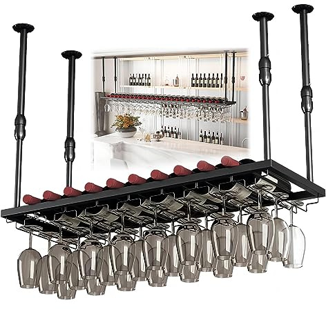 LIGUOYI Weinglashalter Hängender, Weinglashalter 60~200CM Platzsparend Rail Weinglashalter Breite Und Höhe Verstellbar 2 Schichten, Verwendet In Der Küche Decke Weinglas-Halter Für Stielgläser