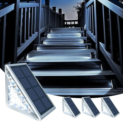 TOTHDATE 4er-Set Solar Treppenbeleuchtung Außen Kaltweiß Licht, Solar Stufenleuchten Wegeleuchten IP67 Wasserdicht für Boden Veranda Dekor Hof Pfad Garten Gehwege