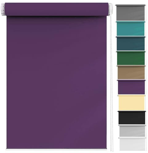 Verdunkelungsrollo Klemmfix ohne Bohren 45 x 220 cm Hitzeschutz und Sichtschutz, Fensterrollo verdunkelnd inkl. Zubehör für Türen und Fenster, Lila
