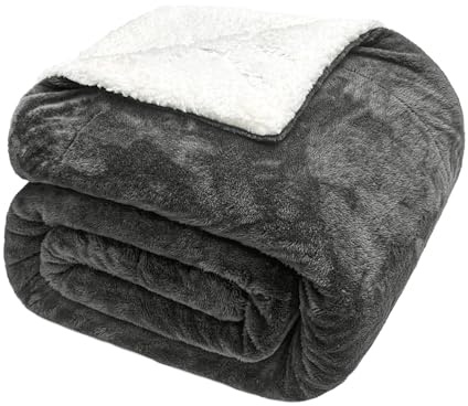 Exclusivo Mezcla Kuscheldecke Sherpa Flauschige Fleecedecke, Dicke und Warme Wolldecke Tagesdecke Wohndecke für Winter, 220x240 cm, Dunkelgrau