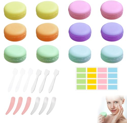 12 Pezzi Contenitori Cosmetici Set, 10ml Contenitori da Viaggio con 12 Cucchiaio e 1 Etichette Adesive, Piccoli Vasetti con Coperchi, Contenitore Cosmetico per Cosmetici Organizer, Crema e Polvere