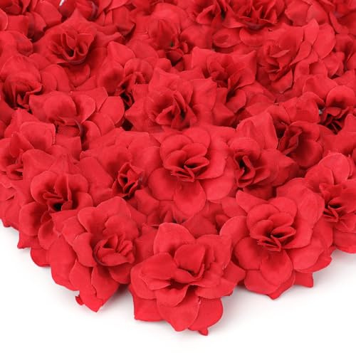 MWOOT 50 Pieces Fleur Artificielle Tête de Rose en Soie Rouge, Petite Fausse Rose pour DIY Bouquet de Mariage Fête Festival Saint Valentin Décoration, 4.5CM Fausses Fleurs pour Artisana