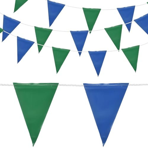 sourcing map 98ft Blue Green Bunting Banner, 45pcs Triangle Flags Pennant Banners for Indoor Outdoor Party Traffic Construction Warning