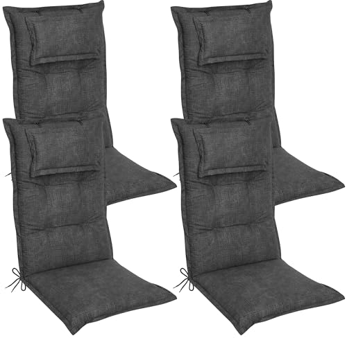 DILUMA Hochlehner Auflage Luxor 120x50 cm mit Kopfpolster 4er Set Anthrazit - Luxus Stuhlauflage mit 8 cm Polsterung