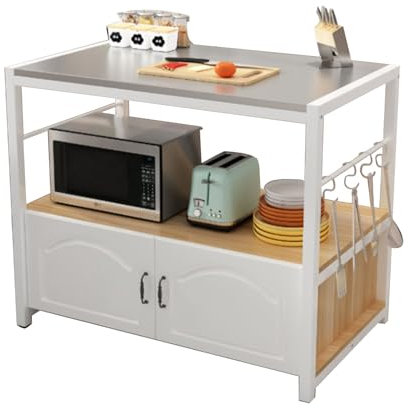 CMYAOYC Küchenvorbereitungs-Arbeitstische, Küchenaufbewahrungsständer mit Haken, Küchenschrank Organizer for Garage, Restaurant, Zuhause (Color : with Door, Size : 130 * 40cm)