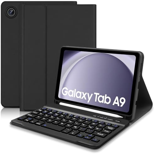 Tastatur Hülle für Samsung Tablet A9 8,7 Zoll 2023 - Galaxy Tab A9 Schutzhülle mit Tastatur, Magnetische Wireless Abnehmbare (Deutsches QWERTZ) Tastaturs für Samsung Galaxy Tab А9 2023 8,7, Schwarz