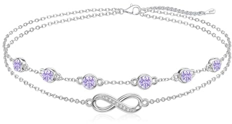 Unendlichkeitszeichen Armband Damen 925er Sterlingsilber Geburtsstein | Doppelherz Armband Schmuck GeburtstagsGeschenk für Frauen Freundin Mutter