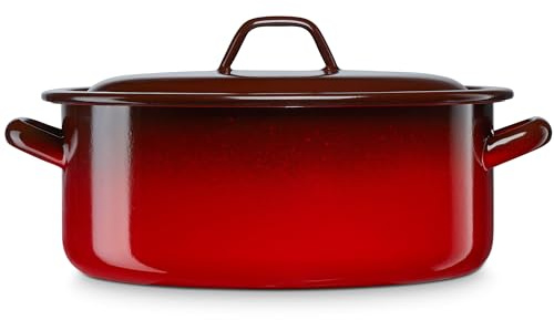 briebe Cacerola Inducción 10 cm, Cazuela Pequeña 0,45 L con Tapa Acero Esmaltado Vitrificado Apta Vitrocerámica, Fuego, Gas, Horno, Ignea Vintage Rojo