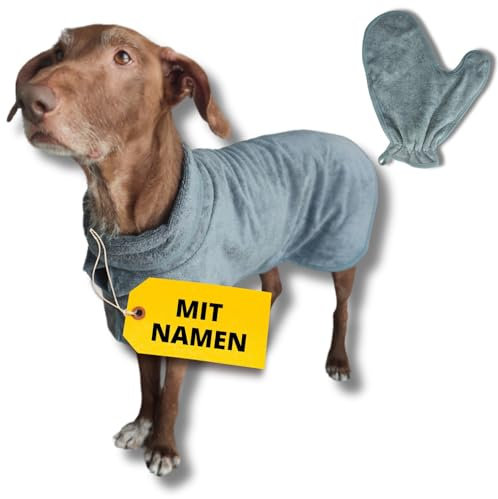 Bademantel Set für Hunde, Hundebademantel und Handschuh aus Mikrofaser für kleine,mittlere und große Hunde - Grau Badetuch Hund Hundehandtuch schnell trocknend, super saugfähig, für Hunde und Katzen