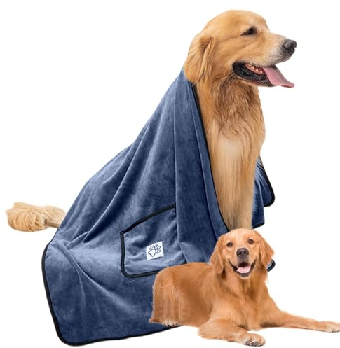 Hundebadetuch – Haustierpflege-Trockentuch, Hundehandtuch mit Taschen | Ultraweiches Hundebadetuch mit Eingrifftaschen, saugfähige, schnell trocknende Hundehandtücher für die Reinigung, mittel
