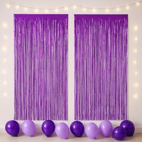 Folien-Fransenvorhang, 1 x 2 m, Party-Dekoration, 1 Stück, violetter Lametta-Vorhang, schimmernder Hintergrund für Fotoautomaten, Geburtstagsfeiern, Babypartys, Hochzeiten, Junggesellinnenabschiede