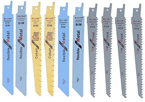 10 Stück Hartstahl Sägeblatt, 4 Arten 9 Zoll Säbelsägeblätter Klingen Holz Metall Set für Nagel-eingebetteten Holzabbruch Sägeblatt Set