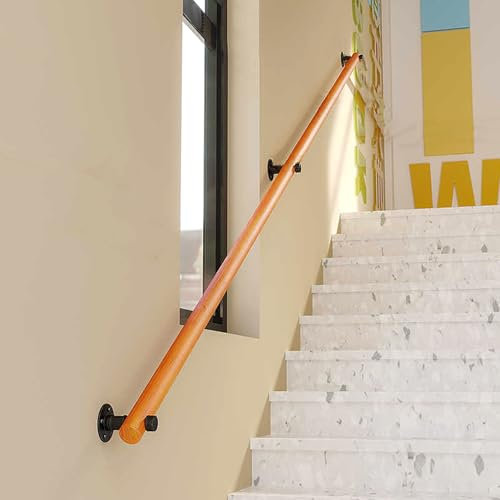 Mains courantes en bois pour escaliers, Rampe d'escalier antidérapante avec supports, de barre d'appui de sécurité pour les personnes âgées et les enfants, pour couloir villa loft (Wood, 50cm)