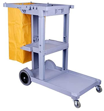 3-Tier Storage Car Commercial Cleaning Cart Trolley on Wheels - Utility Vehicle Storage Janitorial Housekeeping Grey Cart