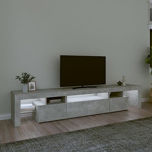 Gecheer Mobile,Porta TV,Moderno,con Luci LED,in Truciolato,Grigio Cemento,215x36,5x40 cm,Mobile Porta TV con Luci,Mobile Porta TV Soggiorno,Mobile Porta TV Soggiorno con LED