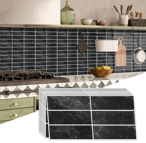 AMOYUN 16 Sheets 3D Self Adhesive Wall Tiles, Peel and Stick Tile Stickers Stick on Vinyl Backsplash Waterproof Retro DIY Tiles for Kitchen Bathroom (15x30cm)