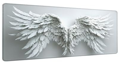 Tapis de Souris Ailes Blanches 1500x800x3 mm Grand Tapis Souris XXL, Tapis de Souris Gamer Gaming Accessoire, Gaming Tapis de Souris, Haute précision et Vitesse, pour Tous Claviers, Cadeau Homme W503
