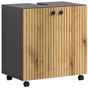 Waschbeckenunterschrank PureBliss Anthrazit / Evoke Eiche · B 60 x H 64 cm | B 60 x H 64 x T 42 cm · feuchtraumgeeignet · Metallgriffe · 2 Türen, 1 Einlegeboden