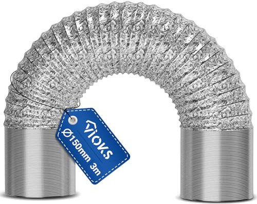 VIOKS Tubo dell'aria da 150 mm, per aria condizionata, 3 m, per sistemi di conduzione dell'aria da 150 R, tubo di scarico universale, isolato, cappa aspirante, tubo flessibile in alluminio, per aria