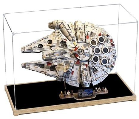 Vitrine en acrylique pour Lego 75192 Millennium Falcon - Vitrine transparente anti-poussière compatible avec Lego 75192 (vitrine uniquement) (présentoir debout, base en bois A)