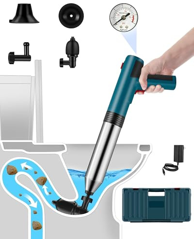Gofuch Eletric Toilet Plunger, High Pressure Air Drain Blaster Plunge Blaster with Visual Barometer, Versatile Home Powerful Plunger for Toilets, Bathroom, Drain Sink, Kitchen Pipes Clog,Green