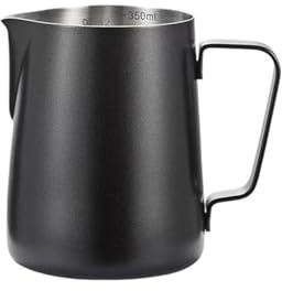 WENYOG Pot à Lait Pichet à Mousse de Lait en Acier Inoxydable, Long Bec Arrondi, pichet d'art Latte, pichet à Lait, mousseur, pichet à Vapeur for Lait Barista(350ML-Black)