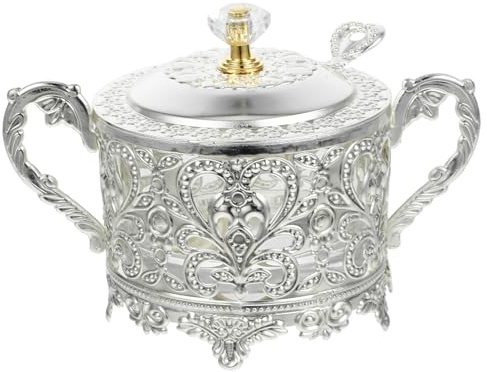 Homoyoyo Antike Silberne Zuckerdose Mit Deckel Und Löffel – Elegante Gewürzdose Für Ihre Kaffeebar - Perfekt Für - Gewürze Und Süßigkeiten Im Vintage Stil