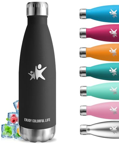 Botella Termica- 750ml- Botella Agua, sin BPA, Cantimplora Gimnasio, A Prueba de Fugas, Termo Cafe, Mantiene 24H Frio/12H Calor, Acero Inoxidable para Agua, Café, Té, Bebidas, Negro