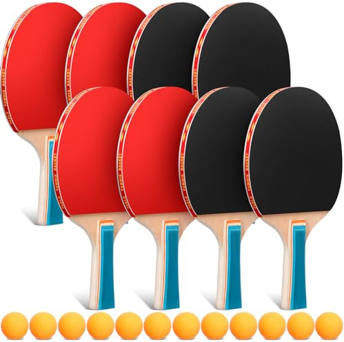 Liliful 4 Table Tennis Paddle Set Table Tennis Rackets Bulks Paddles Portable Accessories for Indoor Outdoor, Color Handle