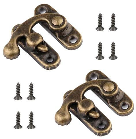 Misuyue 2pcs Vintage Lock Clasp, Bronze Left Latch Hook Hasp 32 x 28mm | Antique Swing Arm Mini Small Hook and Eye Latch for DIY Suitcase Toolbox Wooden Case Jewelry Box