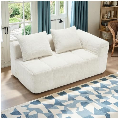 Wyibwy Divano moderno componibile, divano a L, divano a 2 posti con chaise longue e braccioli, 2 cuscini, tasca laterale per telecomando, divani in ciniglia, Beige