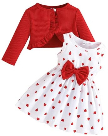 Conjunto de vestido y cárdigan para niñas y niñas, diseño de mariposa, floral, sin mangas, vestido de verano con volantes, abrigo de invierno para niña, rosso, 9-12 meses
