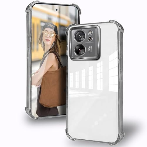 DESSEN Funda para Xiaomi 13T 5G / Xiaomi 13T Pro 5G con Protector Lente Camara & Esquinas Reforzadas Antigolpes Carcasa Silicona Transparente Móvil Case Suave TPU Antiamarilleo, Plateado