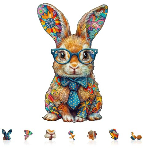 SECOGM Holzpuzzle Erwachsene, 100 Teile Bunter Hase Holz Puzzle Erwachsene, 21.5x21.5cm Wooden Puzzle, Unregelmäßige Form, ‌Premium-Holzpuzzle Geschenkbox