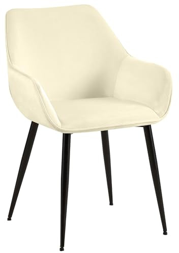 CLP Silla de Comedor Acolchada Luena con Respaldo, Silla de Cocina con Terciopelo o Tela, Estructura de Metal Negra, soporta hasta 150 kg, Color:Crema, Material:Terciopelo