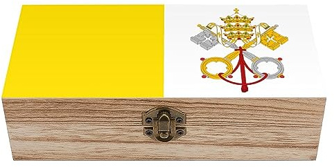 Anceky Holzbox mit Vatikan-Flagge, Schmuck-Aufbewahrungsboxen mit Klappdeckel, Holzbehälter, Kunstetui, Geschenkdekor für Zuhause, 20,3 x 10,2 x 5,8 cm