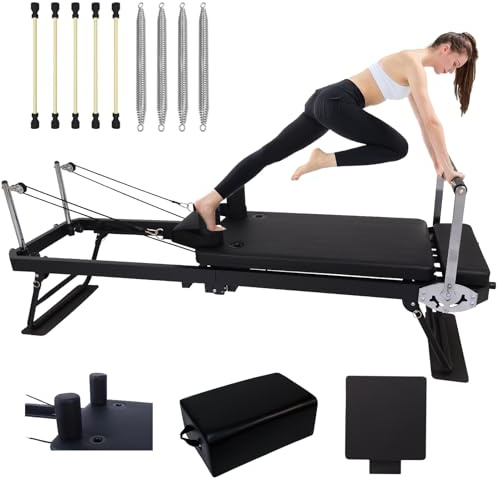 Board Pilates Reformer Set mit quadratischem Box-Sprungbrett und doppeltem Schulterkissen, Faltbare und verstellbare Ausrüstung für das Training zu Hause
