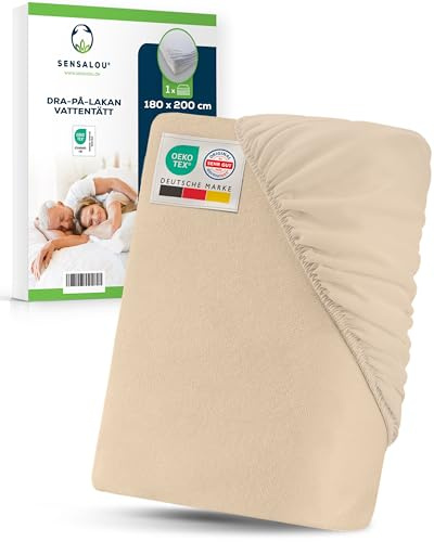 Sensalou Sábana Bajera Impermeable 180 x 200 cm Beige– Superficie De Rizo para Cuna y Cama Infantil – Protección De Colchón Transpirable y Silenciosa Certificado Oeko-Tex Dermatest