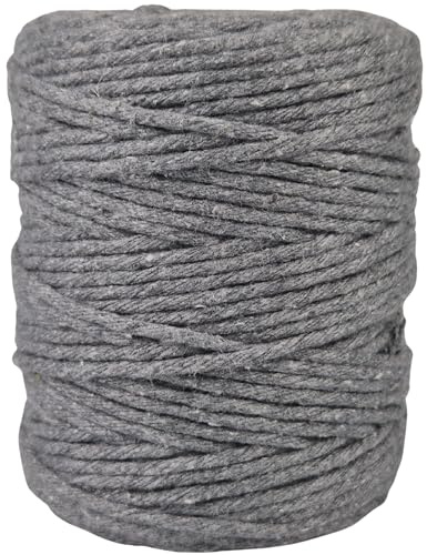 APREGGIO Corda Macramé 3mm x 100m, Filato di Cotone a Torsione Singola (Single Twist) per Arazzi, Portapiante e Decorazioni DIY – Colore: Grafite