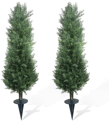 GarveeHome 90cm Künstliche Zypresse 2er-Set Mit Erdspieß, UV-Geschütztes Plastik Kunstpflanze, Immergrün Für Wohnzimmer Haustür Eingang Terrasse Balkon Büro Weihnachtsdekoration