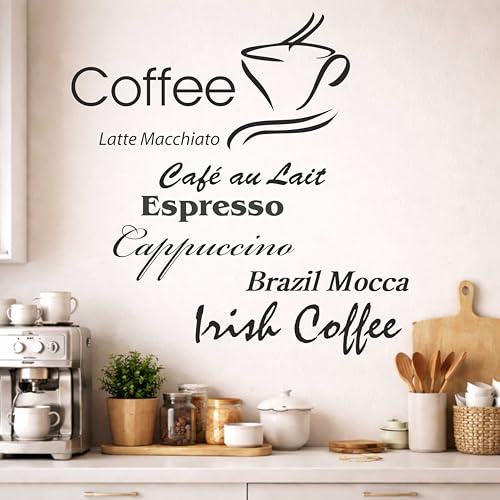 Indigos UG - Wandtattoo Kaffee schwarz - 40x40 cm - Kaffeetraum Schriftzug mit Tassenmotiv und Coffee Design - Wandaufkleber für Küche & Wohnbereich