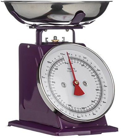 Premier Housewares 807084 Retro Kitchen Scales with Bowl Stainless Steel Food Cooking Scales 5kg Food Scales Weighing Kitchen Scale Bowl Purple 26x22 x21