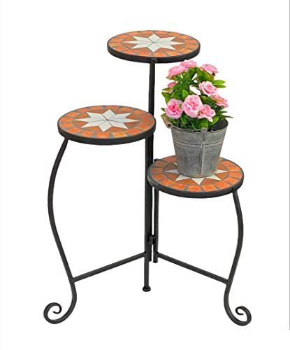 DanDiBo Blumentreppe Metall Schwarz Mosaik Rund 55 cm Blumenregal 12020 Beistelltisch Pflanzenständer Mosaiktisch Blumenbank