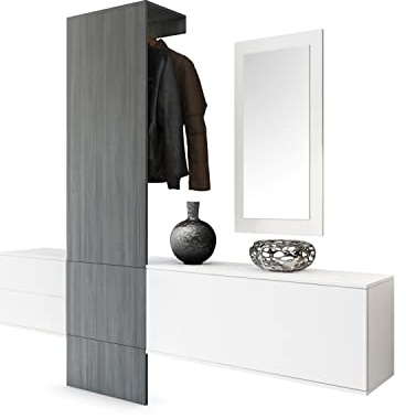 Vladon Wardrobe Hallway Furniture Coat Rack Carlton Set 1, Carcass in White matt/Panel in avola-anthracite