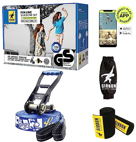 Gibbon Slacklines FunLine | Ideal für Kinder & Anfänger | Gleichgewichtsübung | TÜV-Zertifiziert | Inkl. Ratschenschutz & TreeWear | Einfacher Aufbau | Perfekte Freizeitbeschäftigung