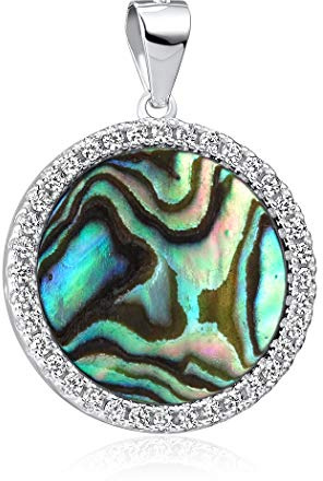 MATERIA Perlmutt Schmuck Anhänger grün - Kettenanhänger Silber 925 Damen rund mit Abalone Muschel + Zirkonia mit Kette