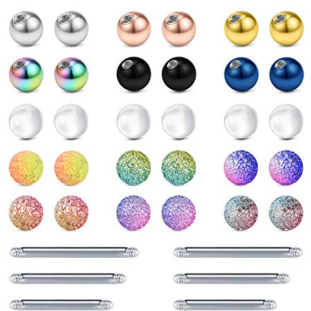 LAURITAMI 30stk Ersatz Piercing Kugeln 5mm Chirurgenstahl & Acryl 14G Zunge Industrial Bauch Ring Bälle Barbell Körperschmuck