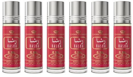 Lote de 6 almizcle Perfume RASHA Al Rehab 6 ml con notas frescas florales vainillas leñosas sin alcohol – Aceite aromático oriental para mujer y hombre
