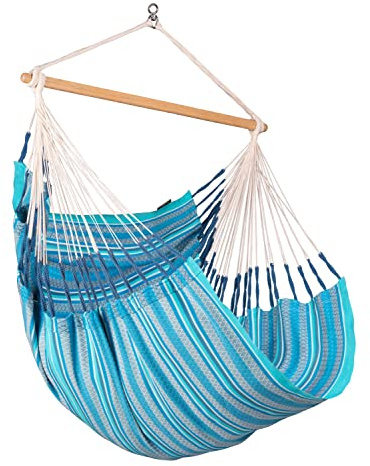 La Siesta®- Habana Hängesessel Comfort Size für Entspannung & Stil: 360° Drehgelenk, hochwertiges Bambusholz - GOTS-zertifizierte Baumwolle. (Azure) | 360° Drehgelenk, Hochwertiges Bambusholz, GOTS-zertifizierte Baumwolle, Für Entspannung & Stil