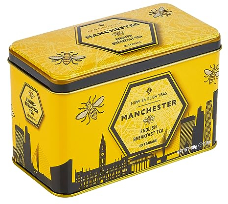 New English Teas Manchester City Bee Tea Caddy with 40 English Breakfast Teabags